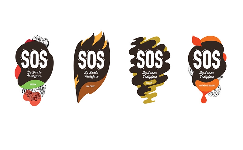 調(diào)味品包裝設(shè)計四種不同的酸甜口味&mdash;&mdash;燒烤粉、燒烤咖喱醬、燒烤芥末醬和酸辣粉