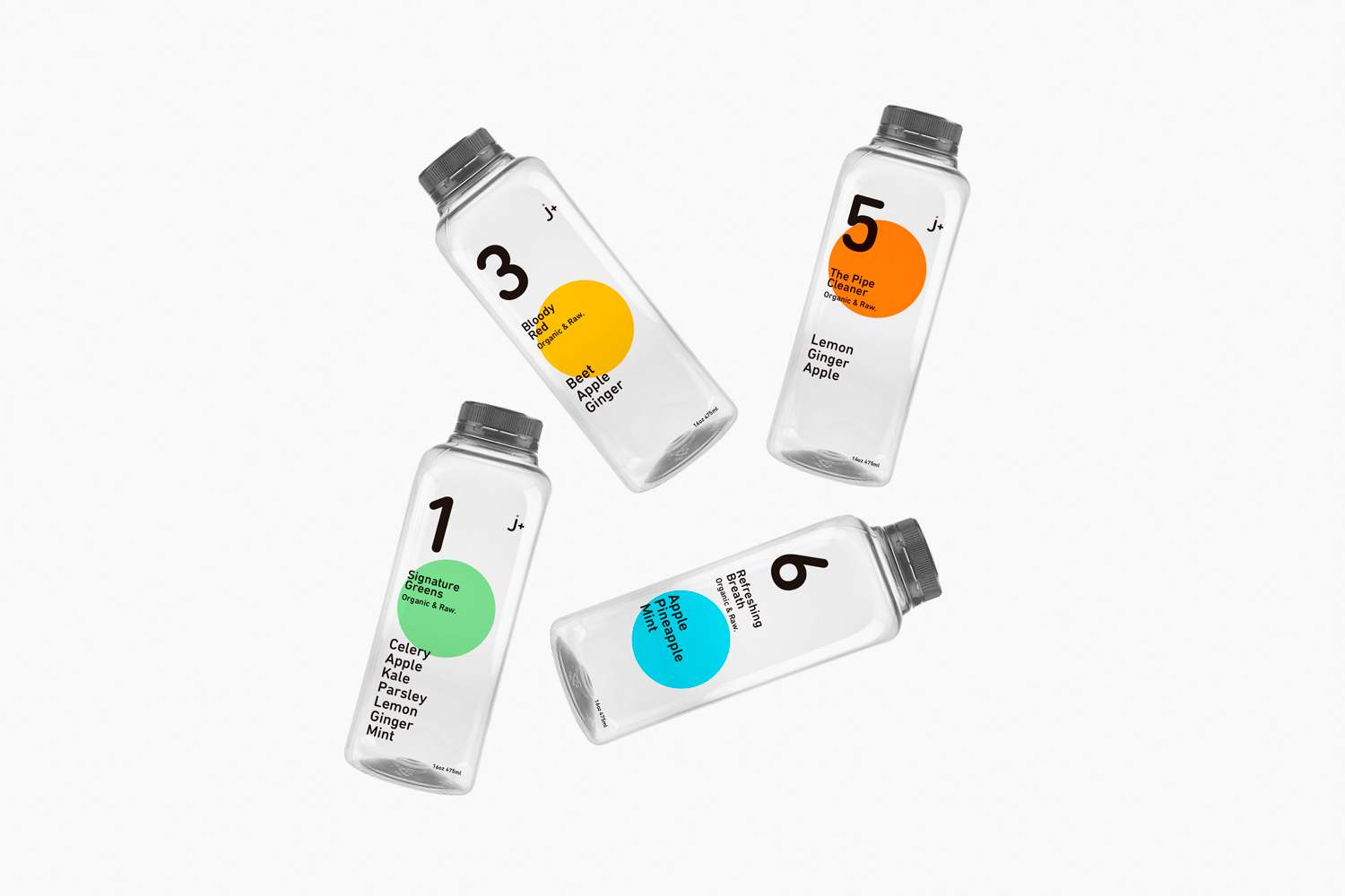 芹菜，蘋(píng)果，菠蘿，芹菜，甜菜，檸檬，紫甘藍(lán)，生姜，胡蘿卜，薄荷等有機(jī)鮮榨果汁飲料瓶型包裝設(shè)計(jì)。